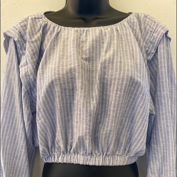 Zara blue & white strip crop blouse size XS - Picture 8 of 11